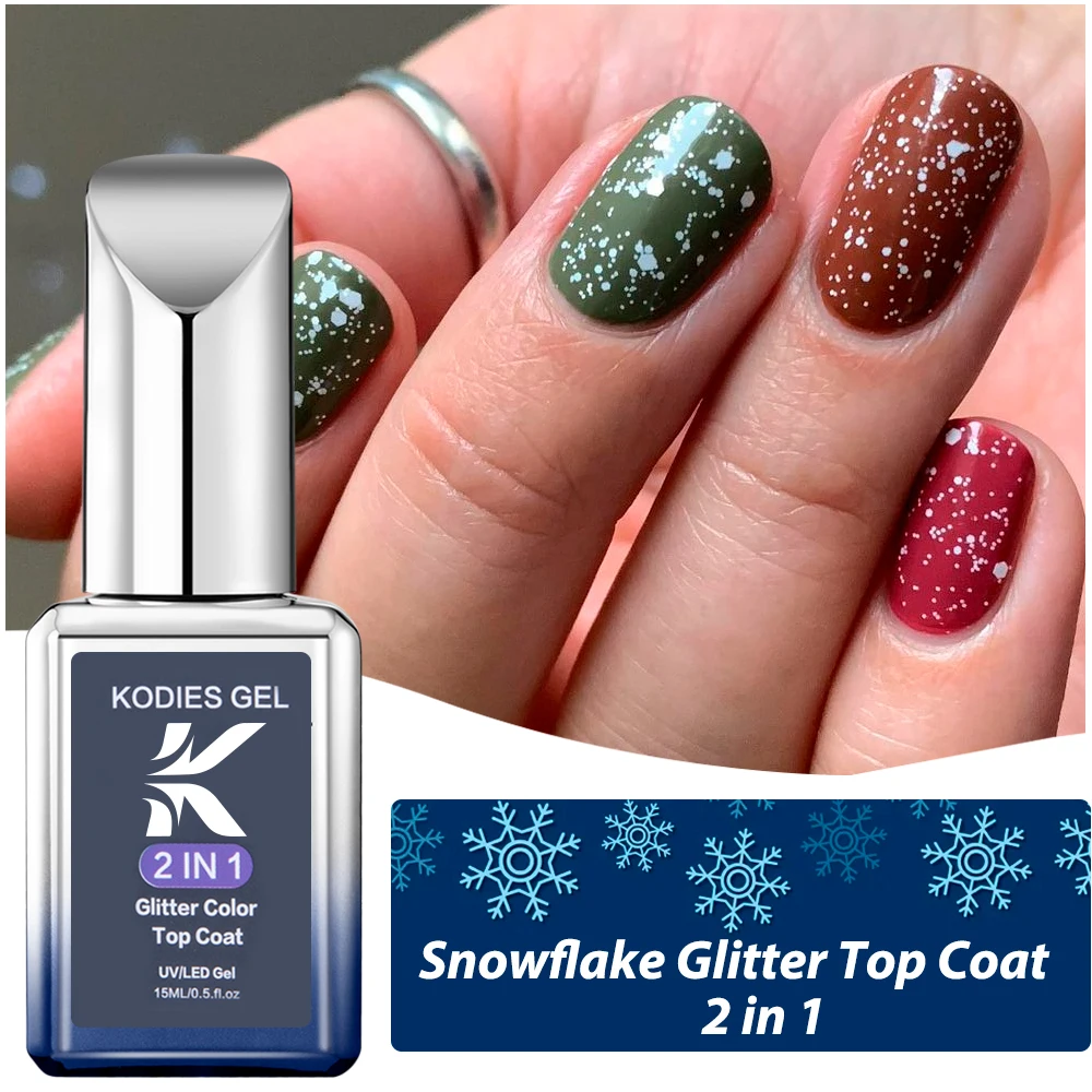 KODIES GEL Super Laser Top Coat Gel Nagellack 2 IN1 Glitzer Pailletten Rainbow Shine Top Gel Finish Cover Sealer Alles für Maniküre