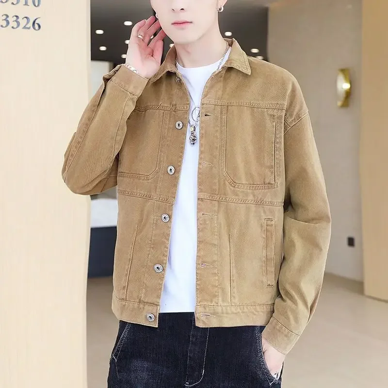 Moda masculina jean casacos outono amarelo jaqueta jeans botão marca inverno 2024 baixo custo g outerwear usado de alta qualidade lxury