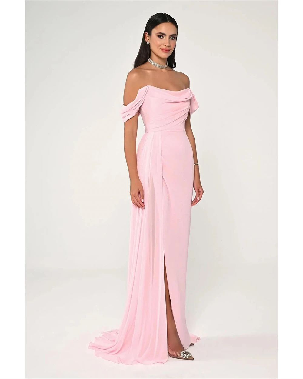 

Customized Dreamy Jersey Evening Dresses Exquisite Off the Shoulder Homecoming Dress Fashion Sweep Train Celebrity Gowns