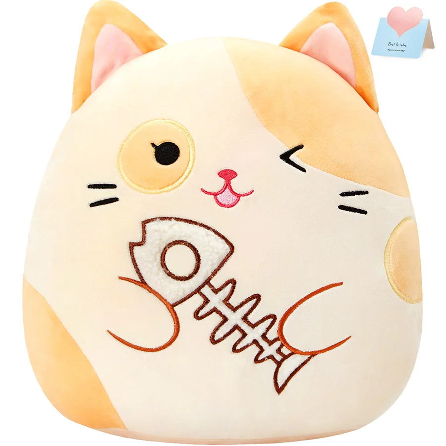 35cm Cute Cat Plush Toys Sleeping Throw Pillows Cat Fish Bone Stuffed Animals Toy for Girls Baby Pillow Gift PP Cotton Cushion