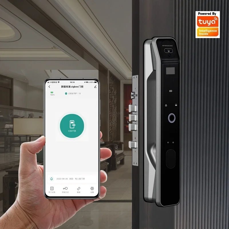 Door Lock Waterproof Tuya WiFi Unlock with Smartphone for Smart Aluminum Alloy 3D Face Fingerprint Recognition Password Lock