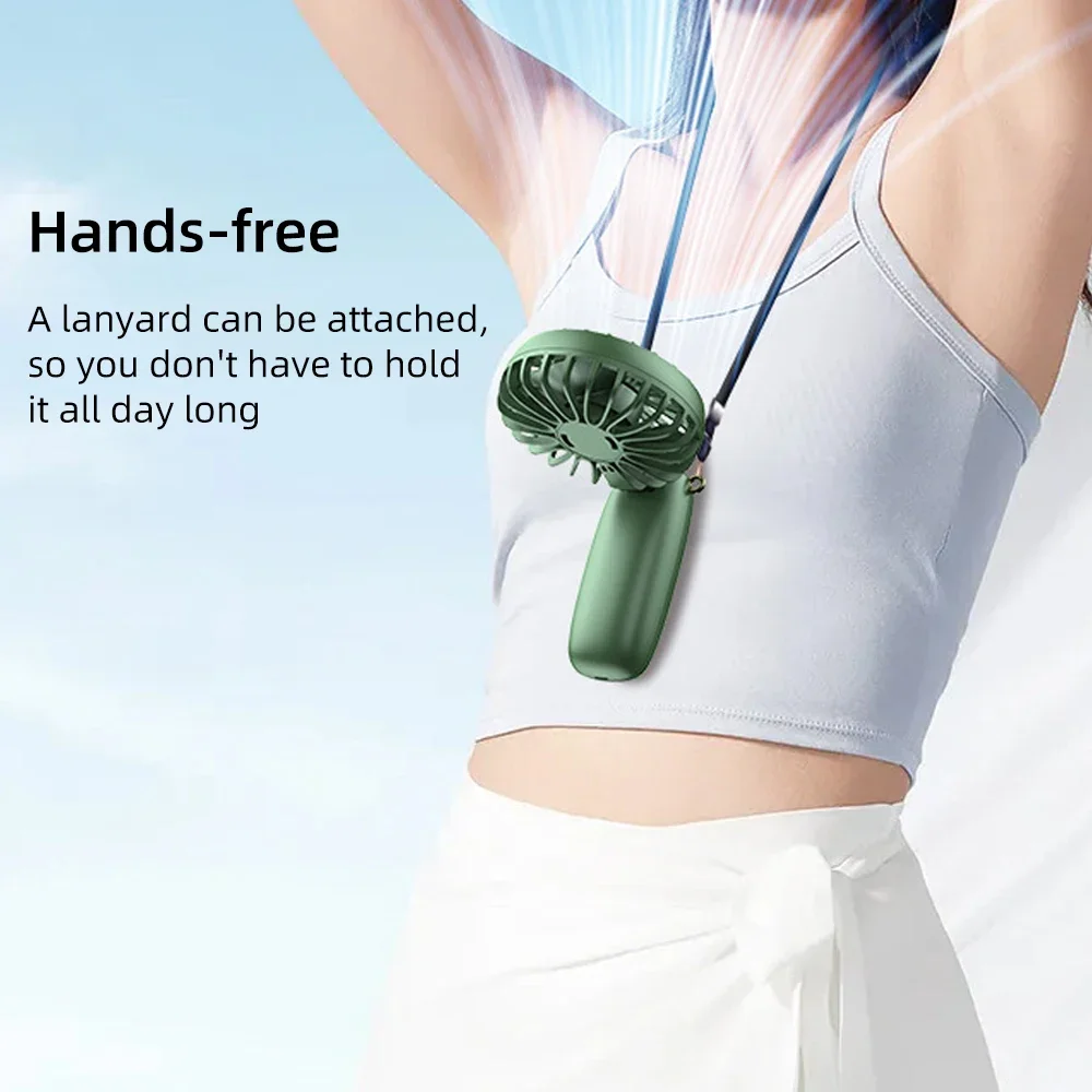 مروحة صغيرة محمولة مع 6 سرعات، تصميم USB قابل لإعادة الشحن وقابل للطي والمحمول، للاستخدام المزدوج كروحة مكتب ومروحة معلقة للرقبة #6