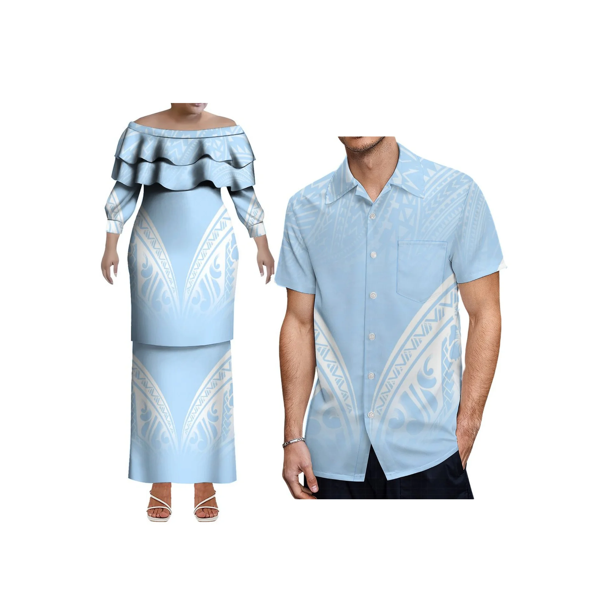 

New Arrival Plus Size Puletasi Custom Tonga Polynesian Tribal Print Womens 2 Piece Sets Outfits Sets Dress