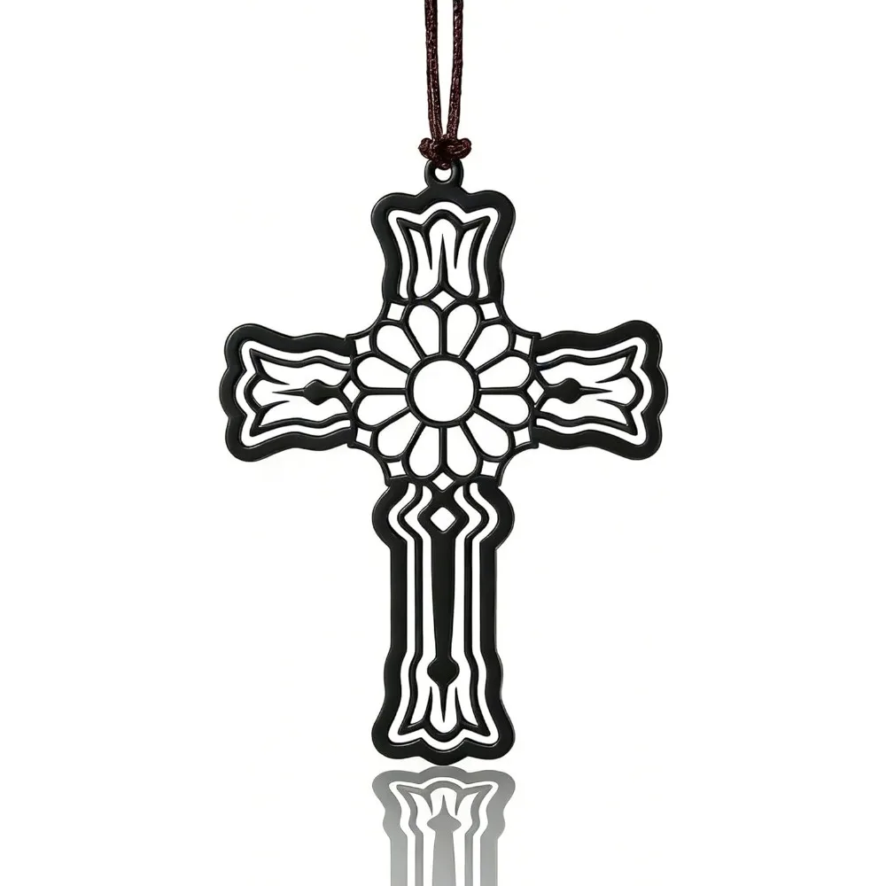 2D Flacher Auto-Acryl-Anhänger - Autodekoration, Anhänger, Kreuzanhänger - Schwarzes Jesus Christus Kreuz – Detail 5