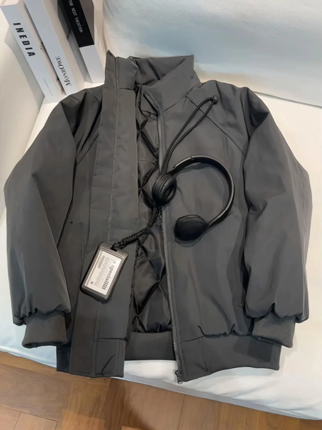 Deep Grey Cotton Pilot Jacket Men's Winter American Bomber Short Style Stand Collar Baseball Suit Thick Warm Casual Outerwear