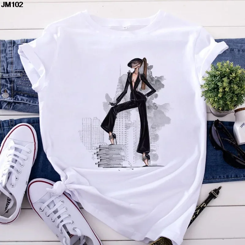 Camiseta estética de manga curta feminina, blusa feminina, camisa base, moda casual, personalidade, novo