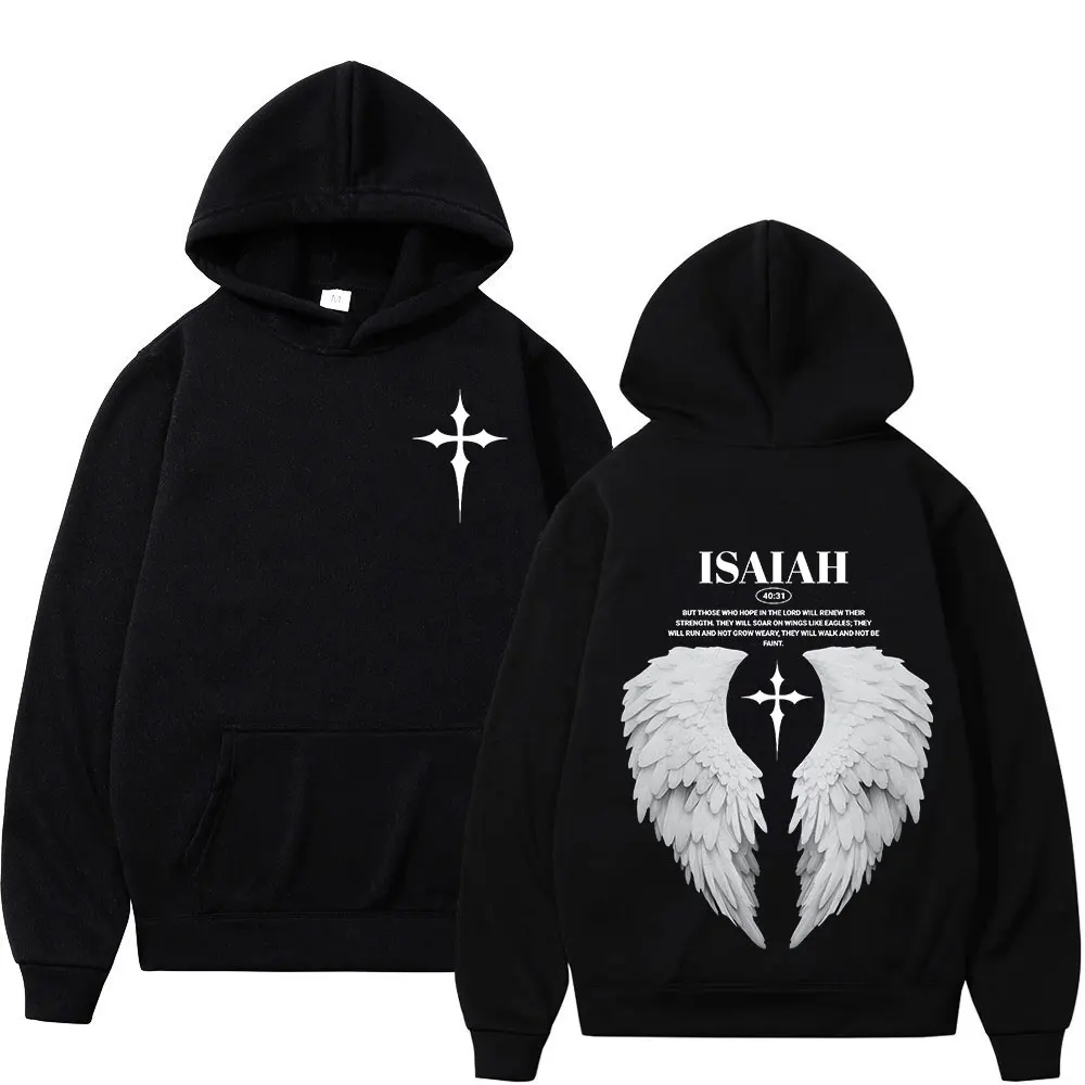 Aesthetic Christian Jesus Wing Bible Verse Hoodies Men Women Fashion Harajuku Oversized Sweatshirt Casual Loose Fleece Pullovers