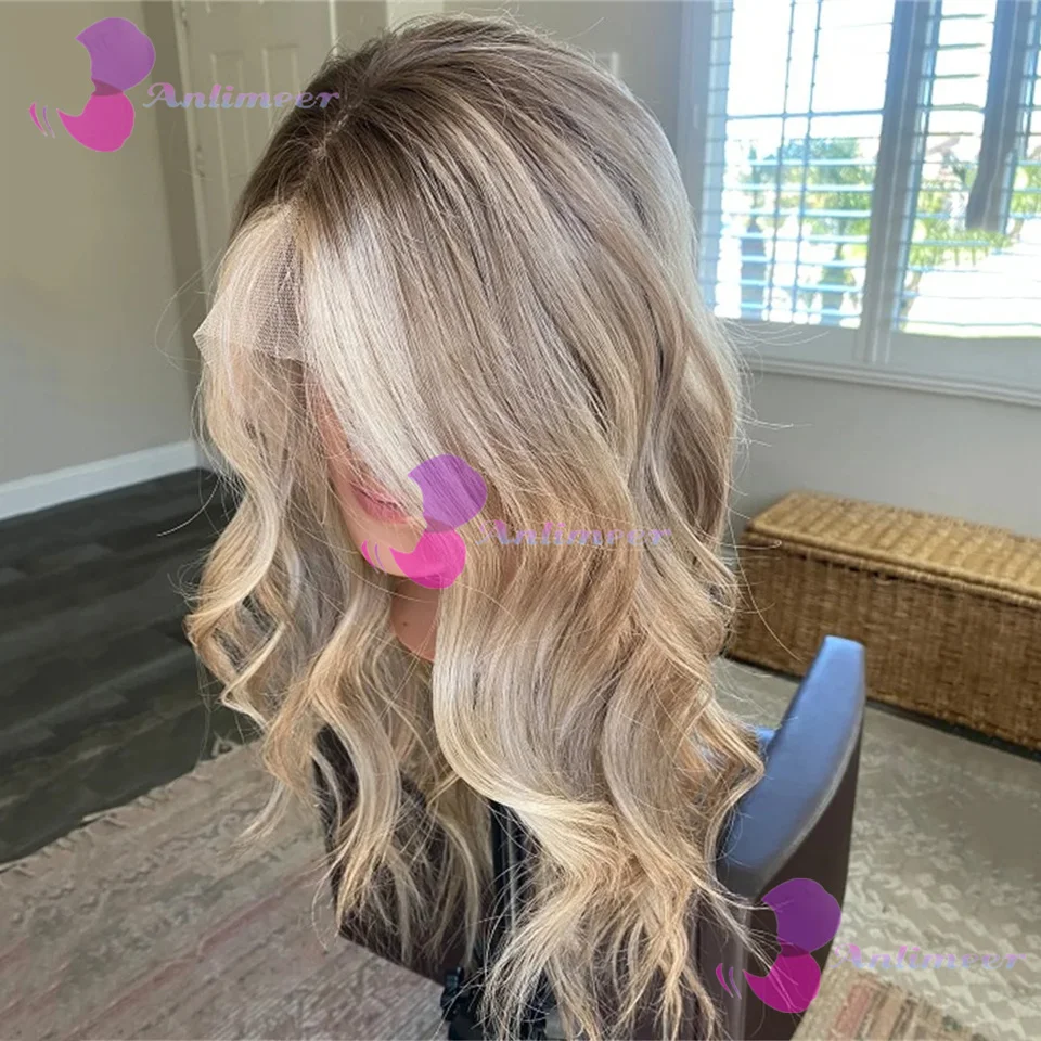 Radice marrone Glueless 13x4 Evidenzia parrucca bionda cenere onda del corpo brasiliana parrucche anteriori in pizzo per capelli umani 613 parrucche piene del merletto di colore biondo