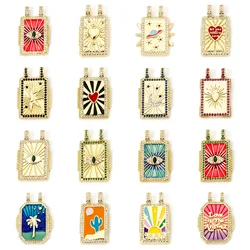 1 Piece Brass Micro Pave Turkish Evil Blue Eye Charms 18K Gold Plated Rectangle Pendants For Necklace Earrings Jewelry Making