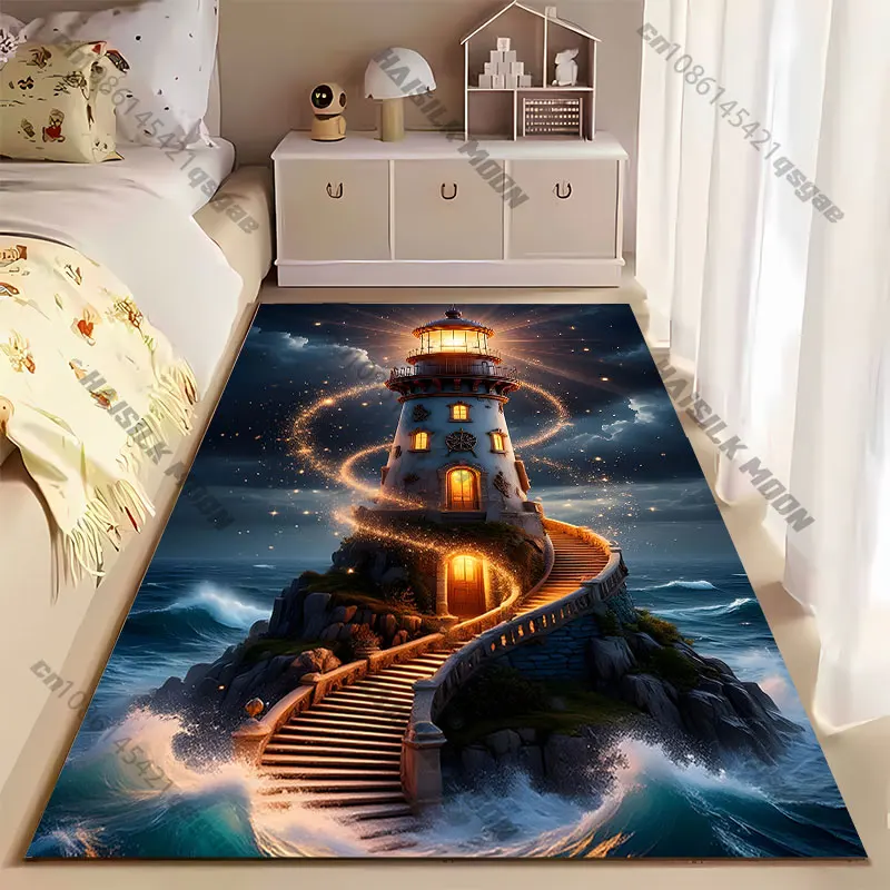 Magical lighthouse guiding through darkness carpet Yoga living room room decor children's crawling mat doormat area rug