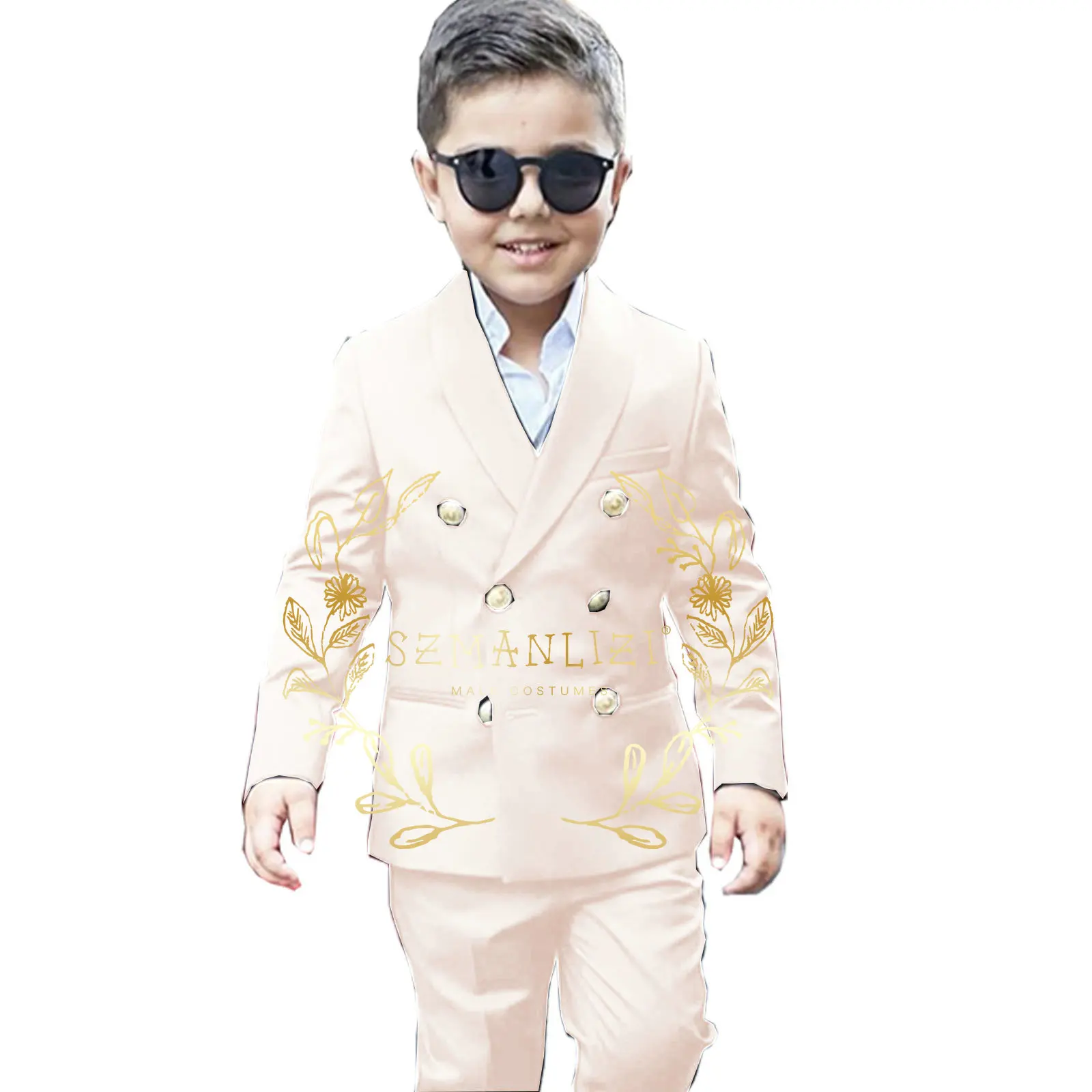 Suit For Boys Wedding Tuxedo 2 Piece Double Breasted Blazer Pants Suit Shawl Lapel Formal Jacket Customized 3-16 years old