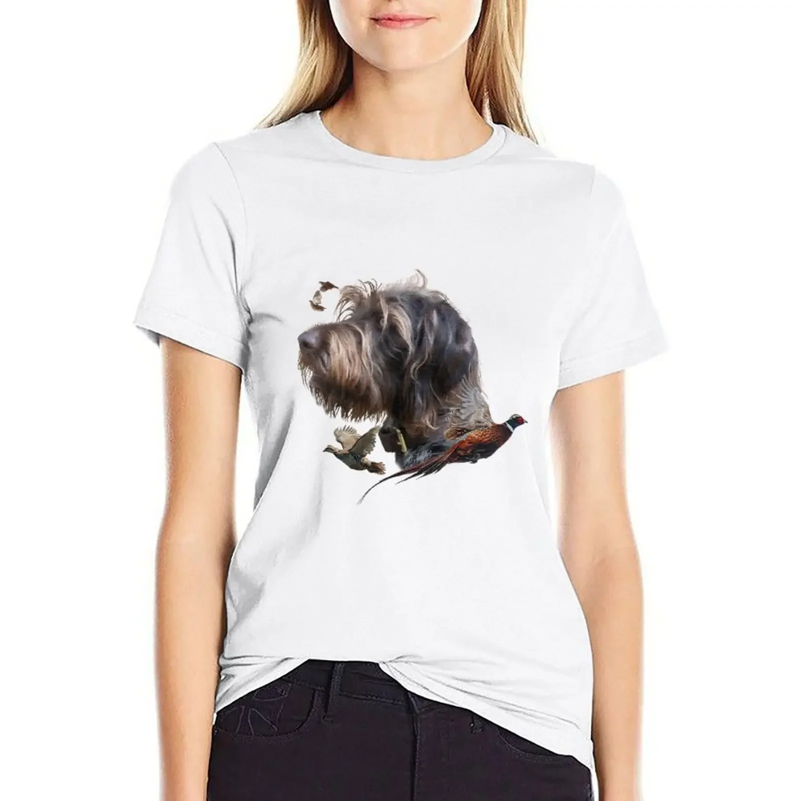 

German Wirehaired Pointer, Hunting dog T-shirt animal print shirt for girls graphics summer clothes korean Women's clothes