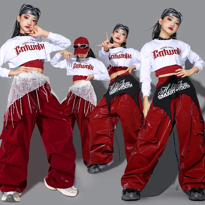 الأطفال الحديثة الجاز المحاصيل تانك القمم البلوز البضائع ركض الرقص السراويل الاطفال الهيب هوب الشارع الشهير زي فتاة مجموعة الملابس مجموعة #1