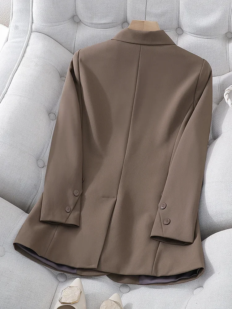 Fashion Black Coffee Khaki Women Blazer Long Sleeve Double Breasted Office Ladies Jacket Business Work Wear Formal Coat RFEE-269