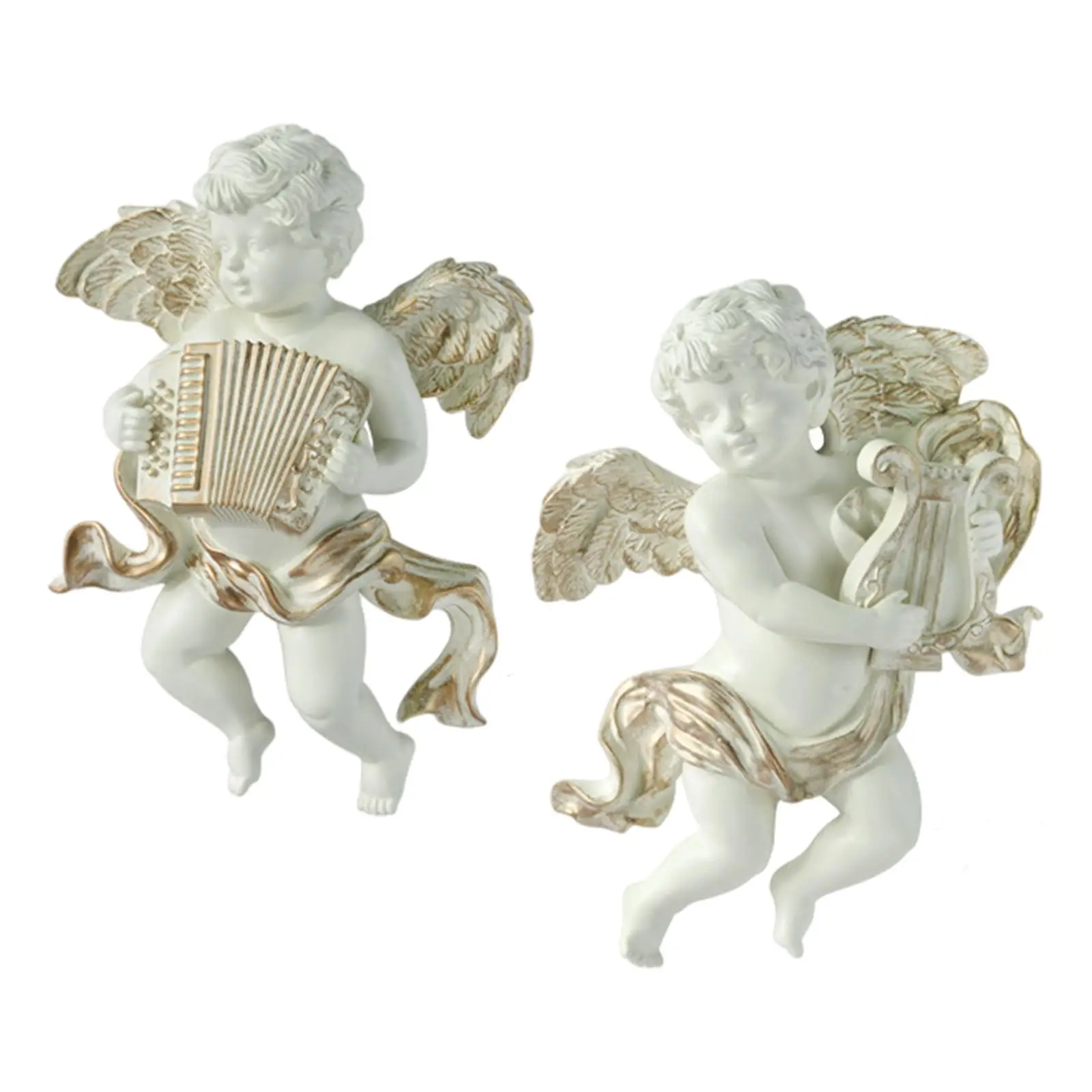 2x Angel Statue Figurines Wall Sculpture Cherub Ornaments Decorative for Barchurch Room Porch Restaurant