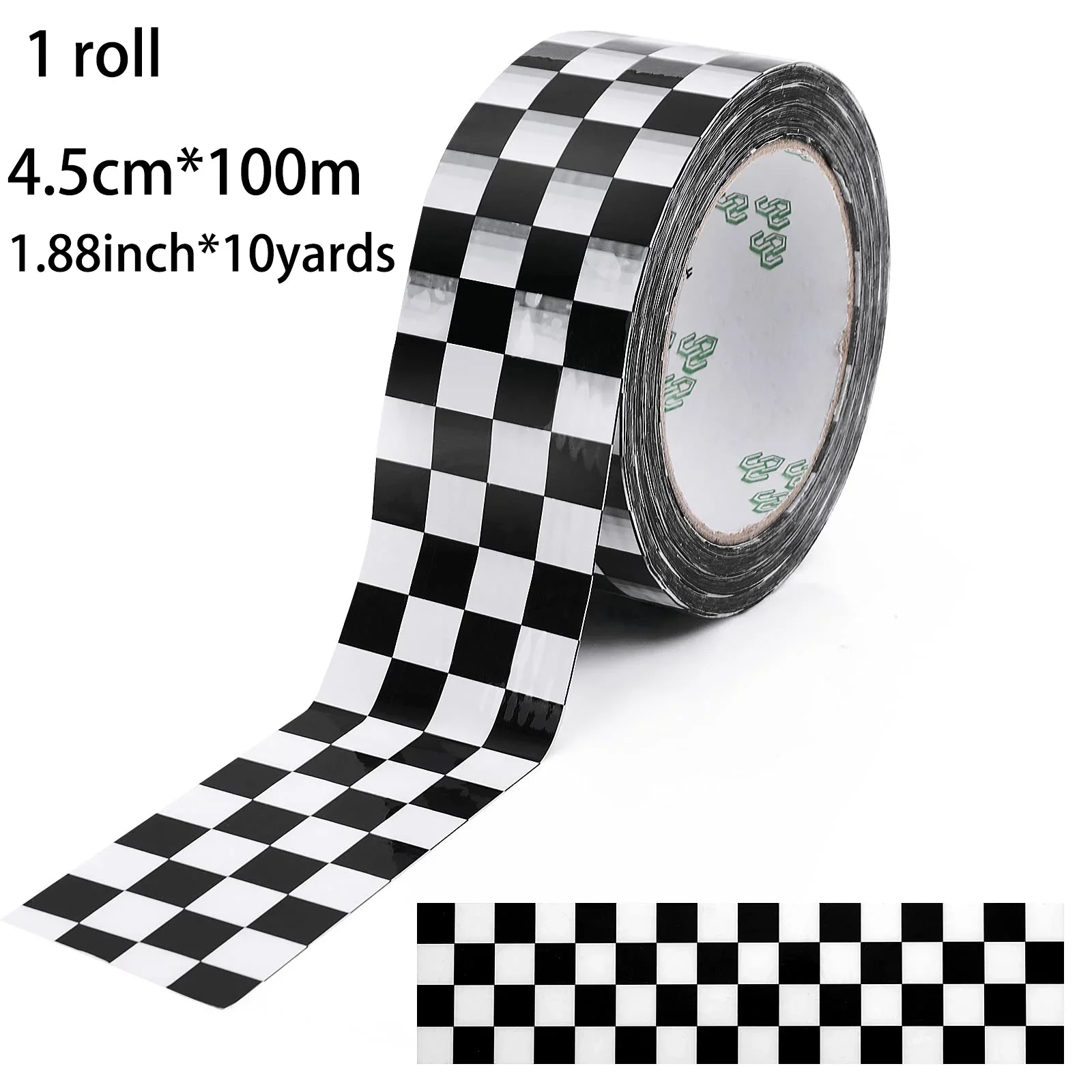 100 m/10 Yards Road Tape 4,5 cm Breite schwarz weiß kariert Racing Flag Aufkleber Vinyl selbstklebende Car Wrap karierte Gegenstände – Detail 1