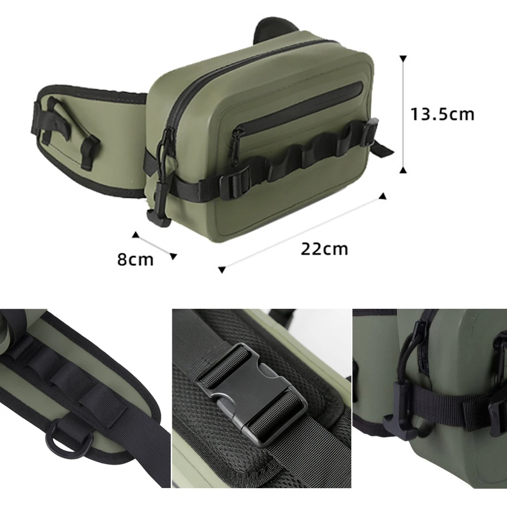 2L Waterproof Fishing Waist Bag TPU Military Green Packet Airtight Zipper Closure Lightweight Sling Fishing Waist Bag For River
