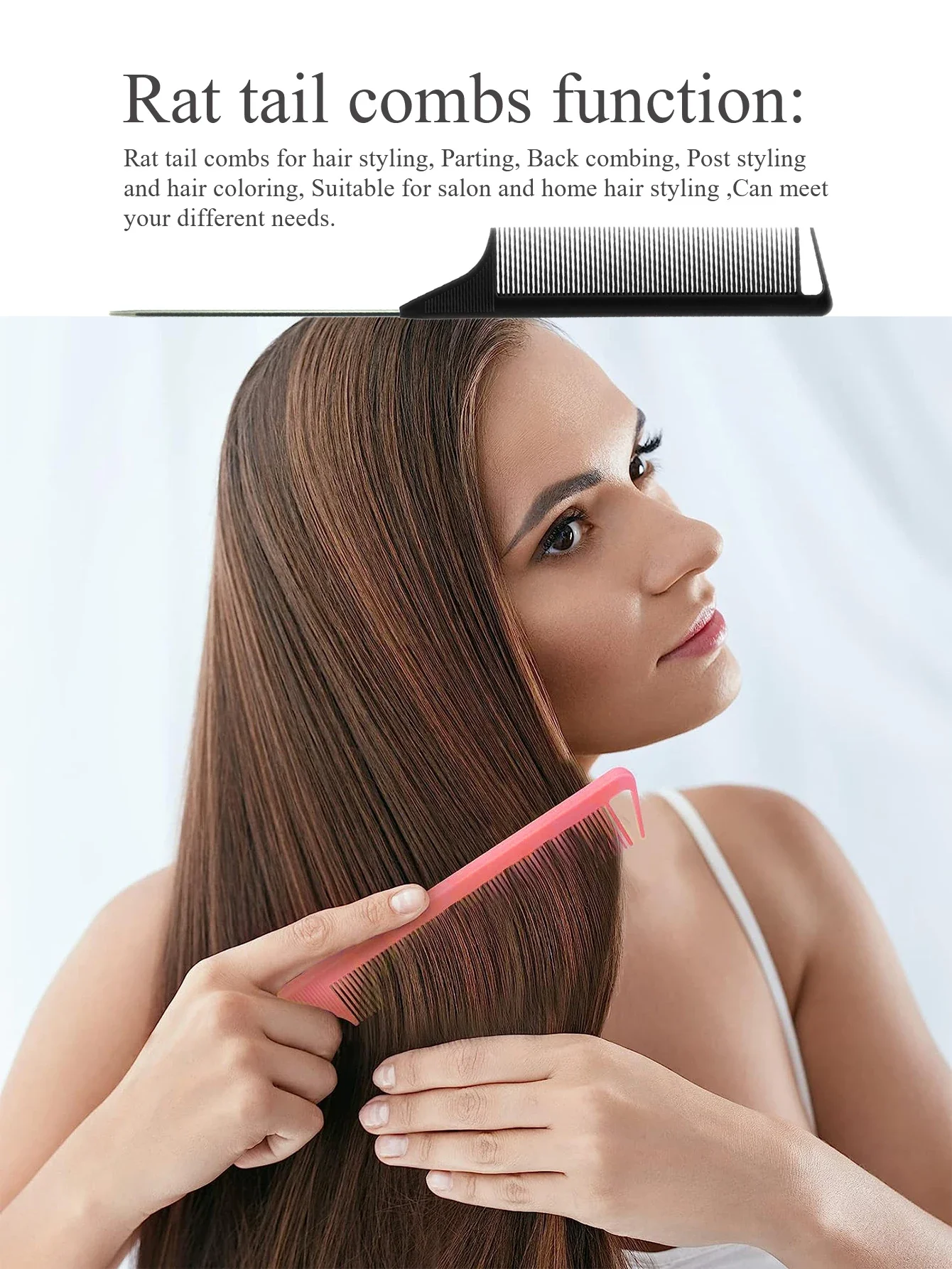 Pente Profissional de Cabeleireiro com Ponta Fina, Anti-estático, Escova de Cabelo com Agulhas de Aço, Pente de Cabo Fino, Acessórios para Barbeiro