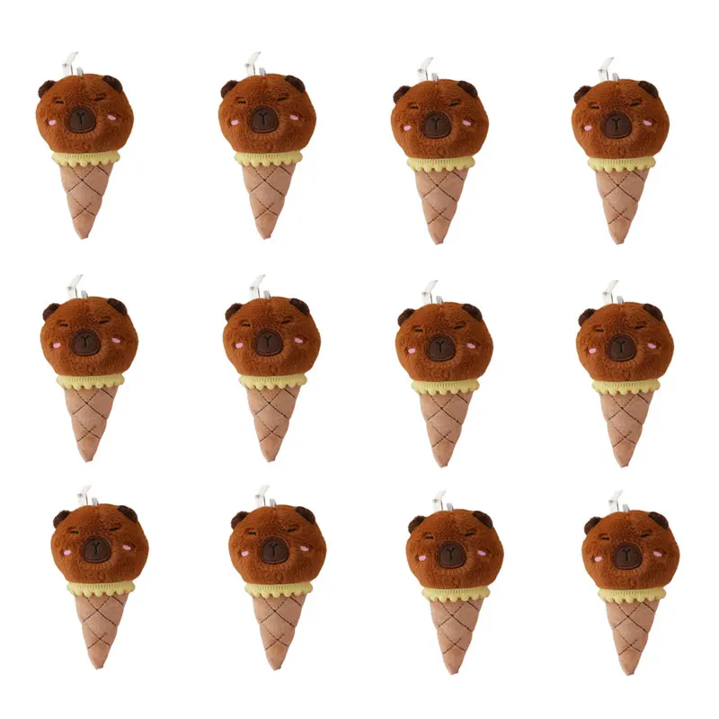

1-12pcs Cute Capybara Plush Keychains Cartoon Anime Capibara Ice Cream Toys Backpack Small Fluffy Pendant Birthday Party Gift