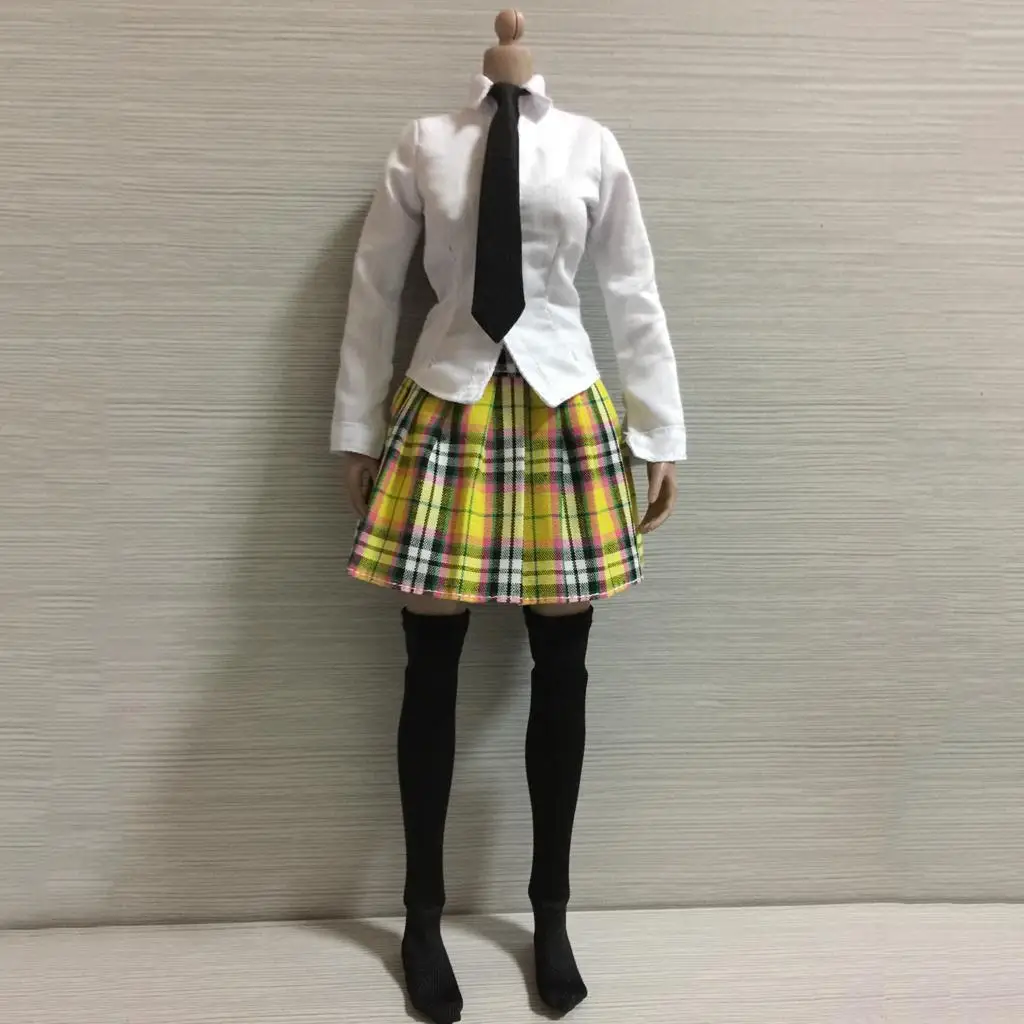 

Yellow 1/6 Scale Shirt Plaid Skirt Set for 12'' Kumik Female