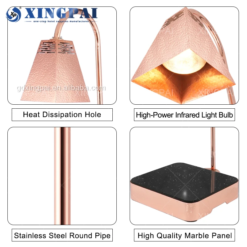 Factory Hot Sale Food Heat Preservation Lamp Stainless Steel Hammered Food Heat Lamp With Marble Panel