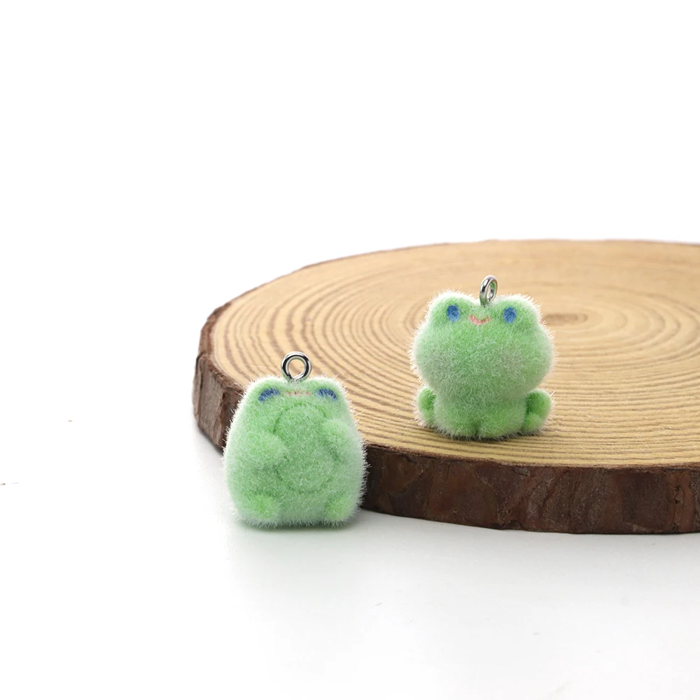 30 PCS 3D Resin Flockin Frog Charms Cute Mini Plush Doll Pendant for Necklace Keychain Making DIY Jewelry Accessories Wholesale
