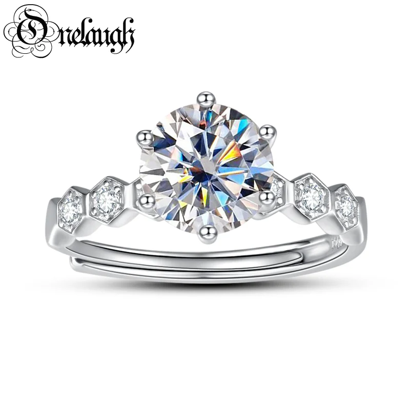 

Onelaugh Real 2 Carats D Color Adjustable Moissanite Rings Women 100% 925 Silver 6 Prong Setting Sparkling Wedding Jewelry Gift