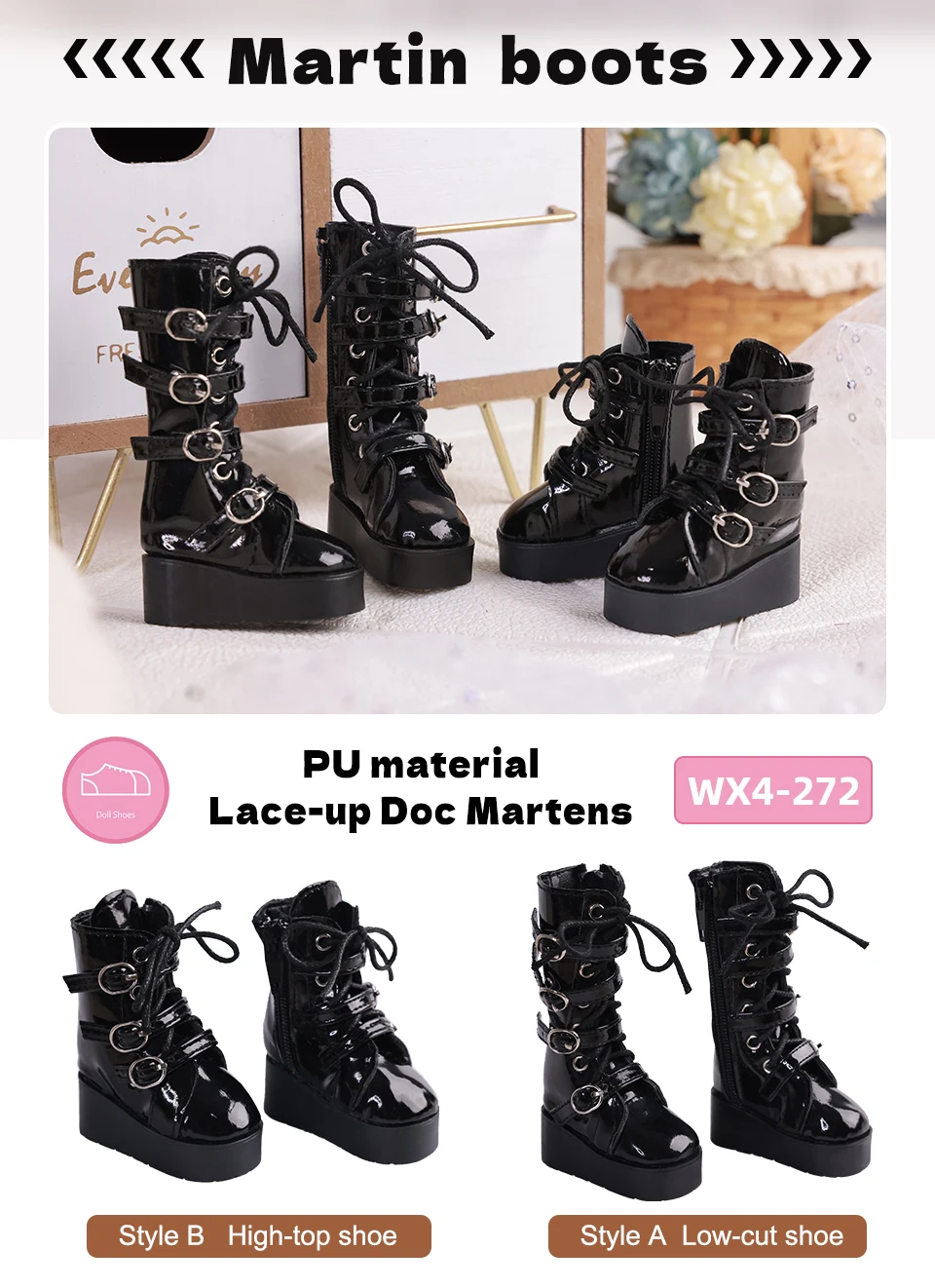 BJD Shoes 1/4 Body About Black Leather High Top and Low Top Doll Shoes Doll Accessories