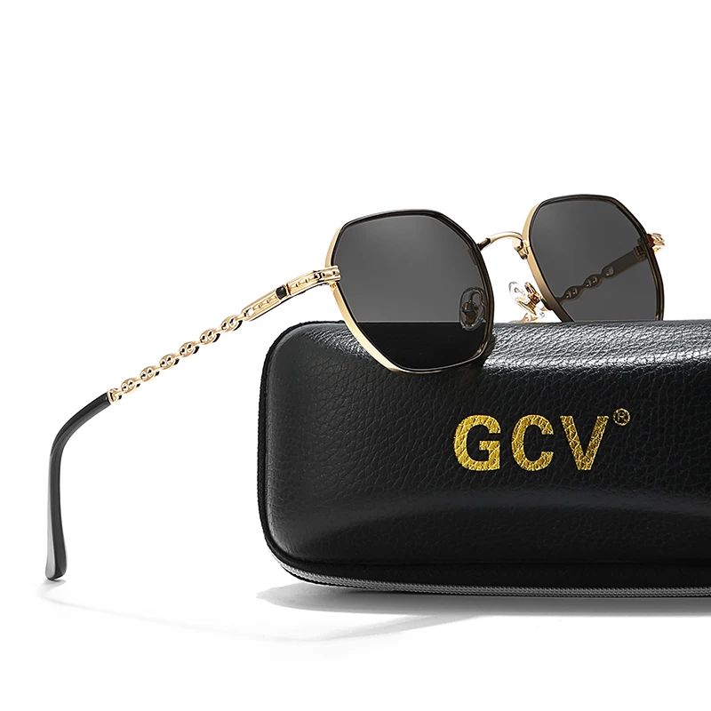 GCV brand classic retro women's rectangular square metal frame glasses, sunglasses, Polaroid lenses，Box Oculos De Sol Gafas