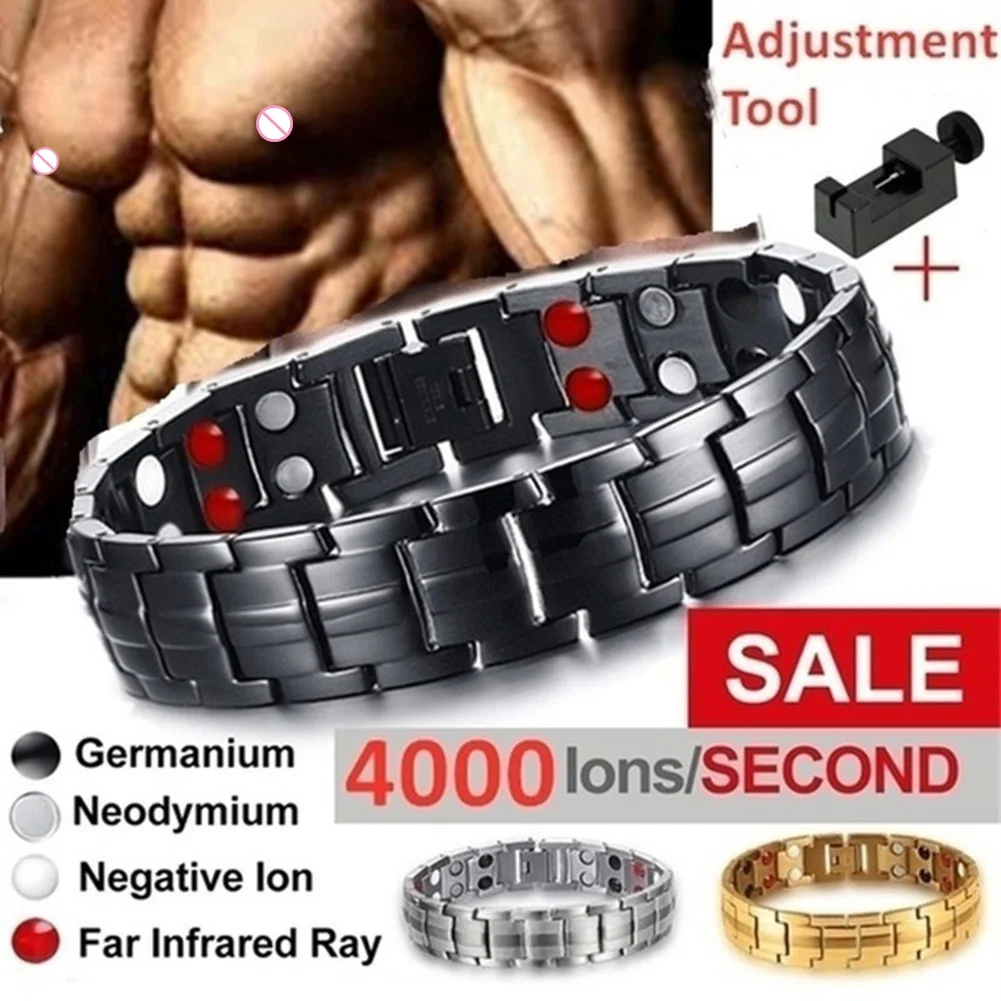 Men Health Bracelet Black Titanium Steel Power Therapy Bracelet Power Therapy Detachable Bangles Weight Loss