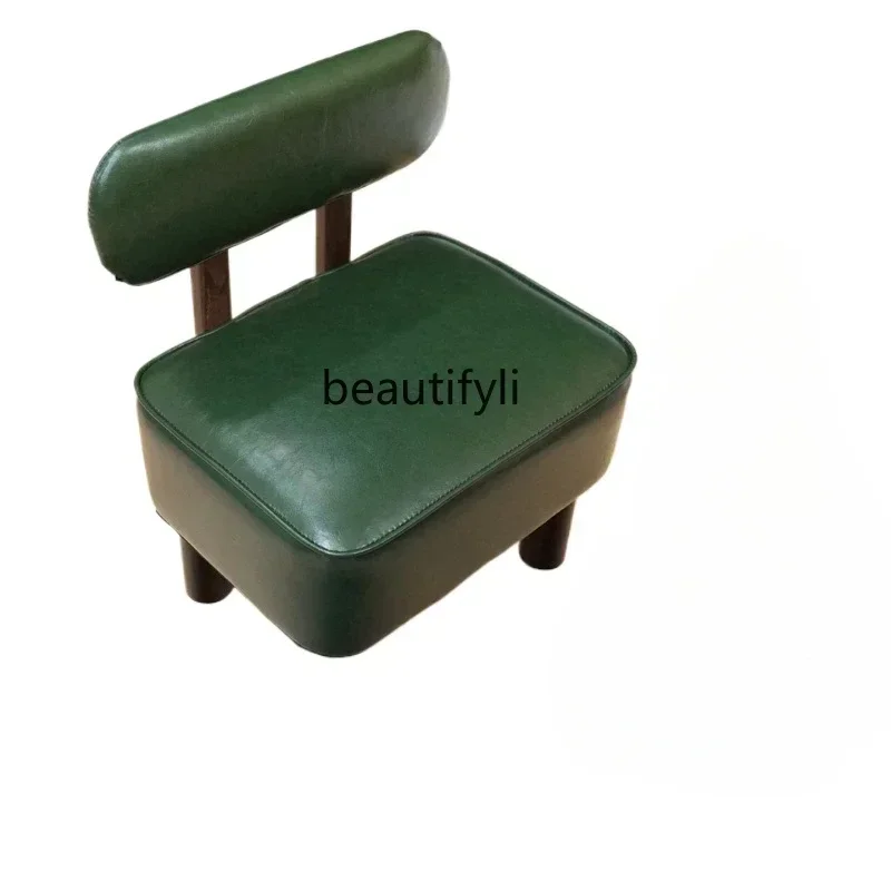 

LX37New Arrivals D06 Solid wood backrest, household living room coffee table, leather chair, shoe changing small stoolSSS