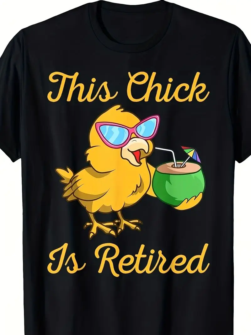 Women's Funny Retirement Party T-Shirt This Chick Is Retired Slogan Rooster Graphic Short Sleeve Tee Retirement Gift Summer Top