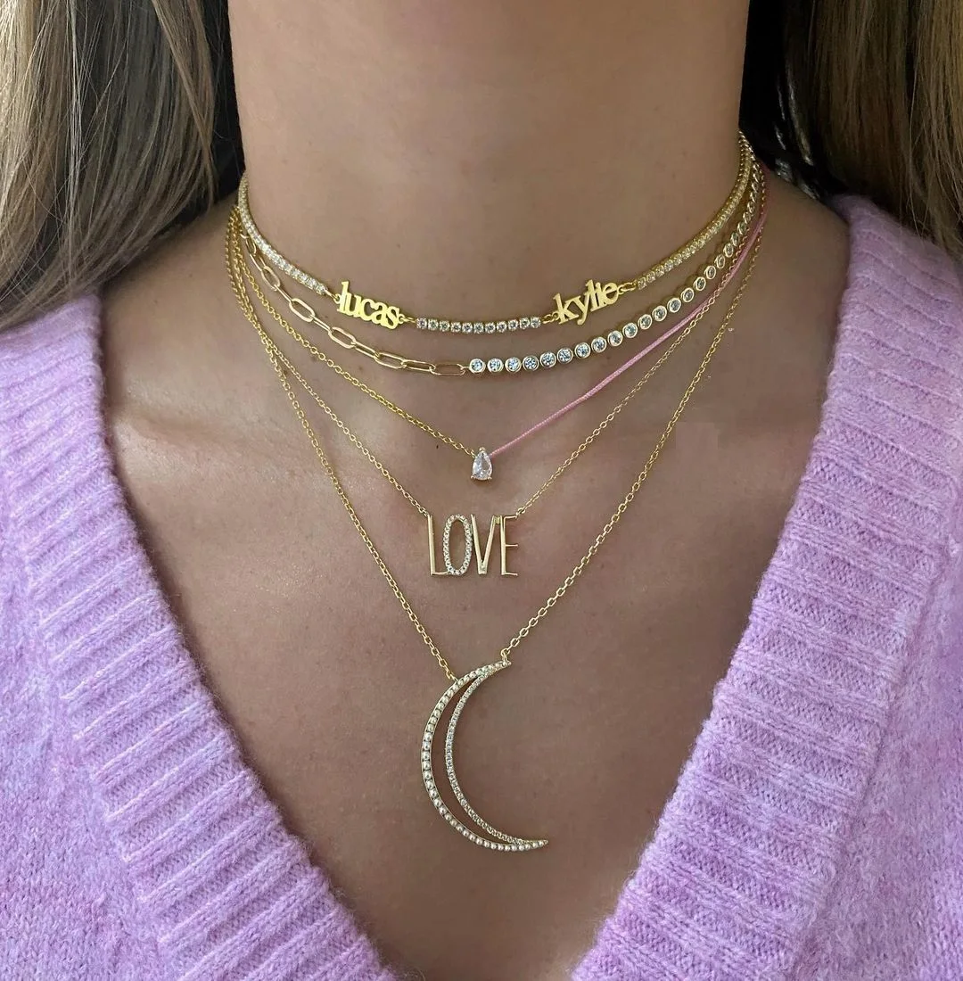 Mix Paper Clip 3MM CZ Bezel Set Tennis Chain Choker Necklace 2023 New Unique Geometric Simple Women Jewelry