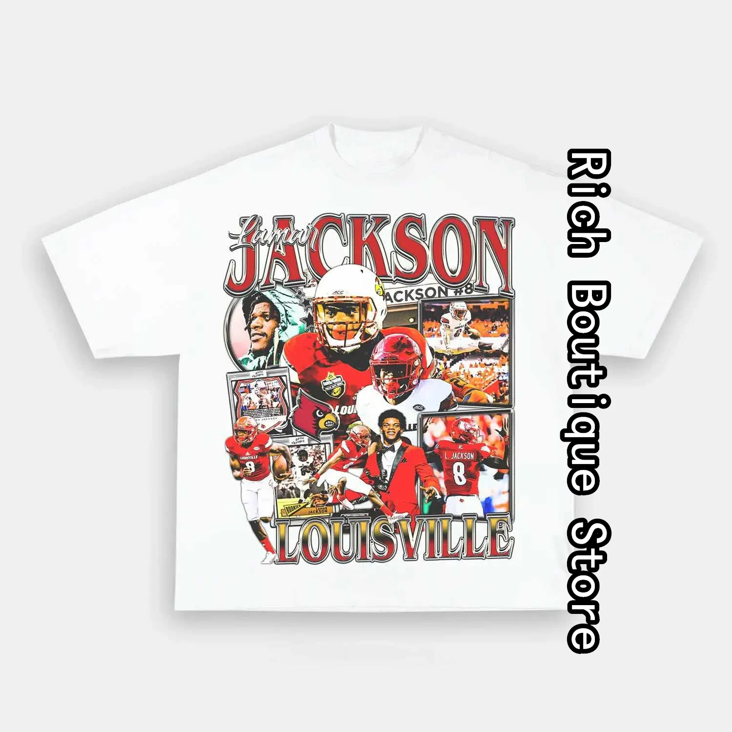 LAMAR JACKSON LOUISVILLE Graphic T-Shirt Men Rugby Player Printed Cotton Tops Tees Retro Clothing Daily High Street Outfit