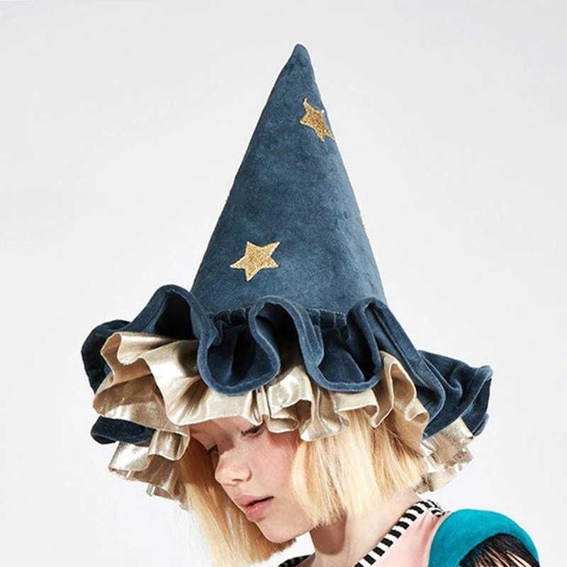 Blue Dress Up Hat with Star & Moon Kids Witch Hat Halloween Hat for Best