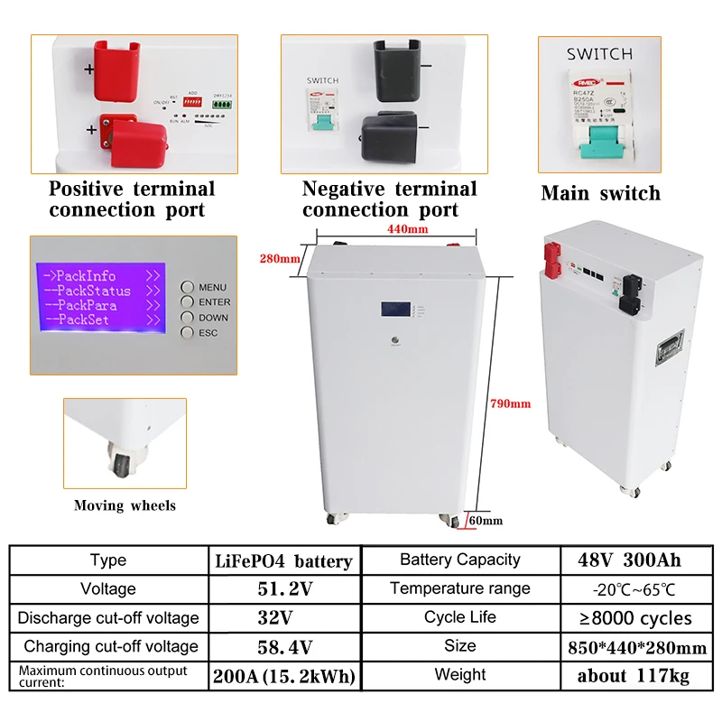 

New 48V 300Ah lithium iron phosphate battery pack 15Kwh battery pack Bluetooth BMS 8000+cycle solar energy storage duty-free