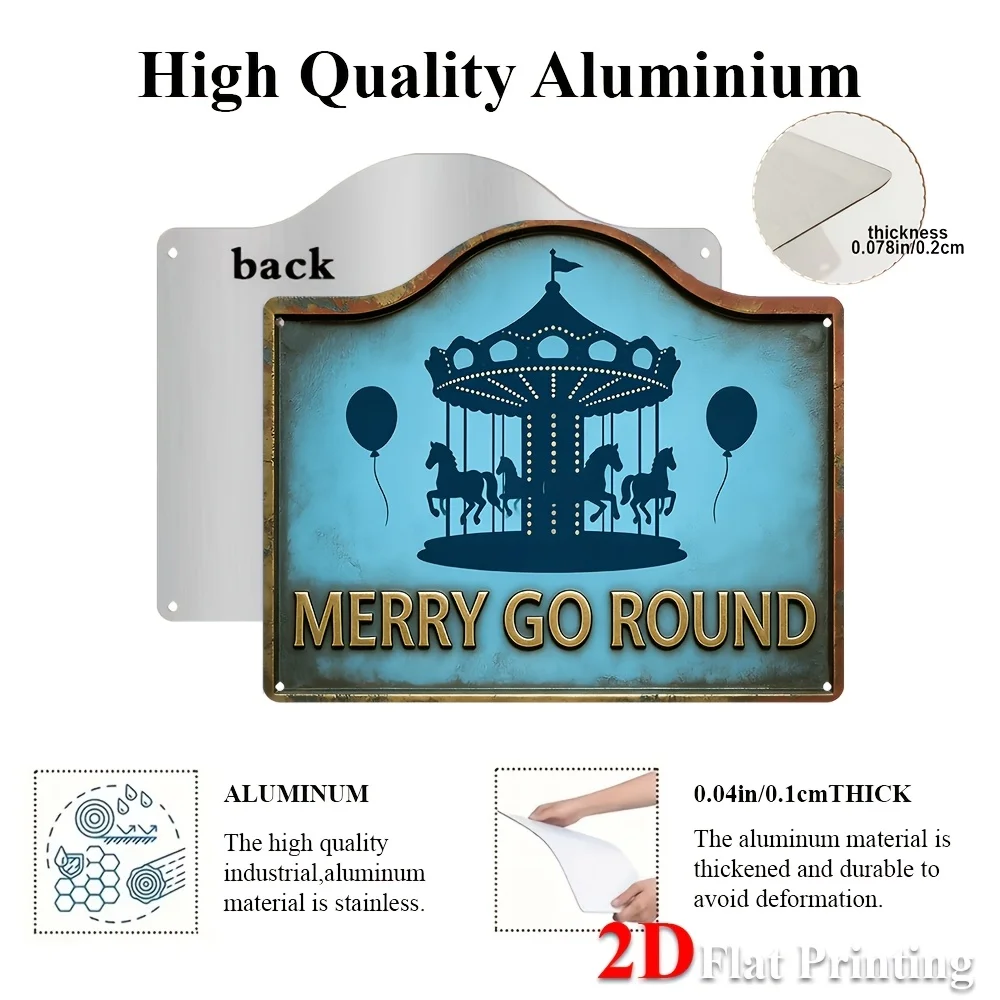 2D Flat, 1pc Vintage Carousel Horse & Balloons Sign Wall Decor - Metal Merry Go-Round Art Suitable For Kids' Rooms, Playroom