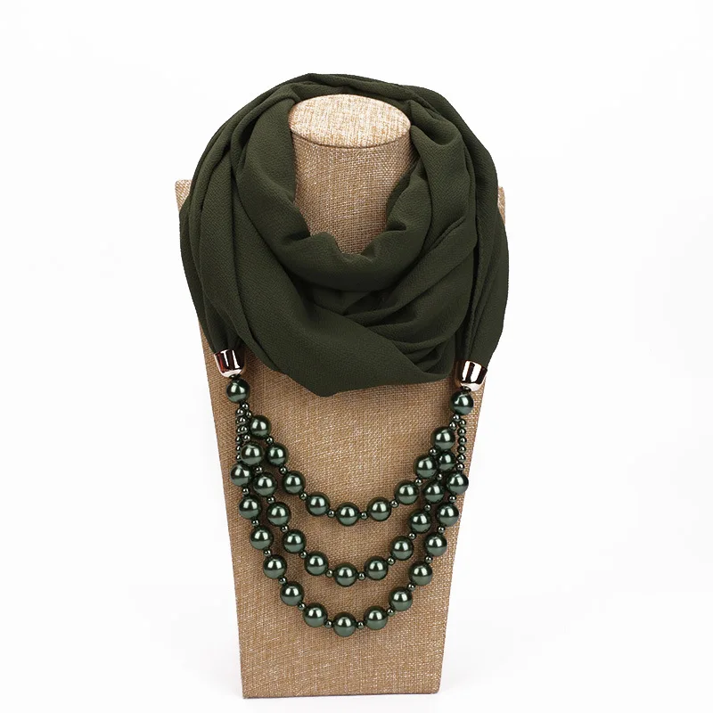 Woman Scarves With Beads Pearls Muslims Women Scarf Of Jewelry Accessory Woman Scarves Muffler Chiffon Fabric Shawl Headscarf