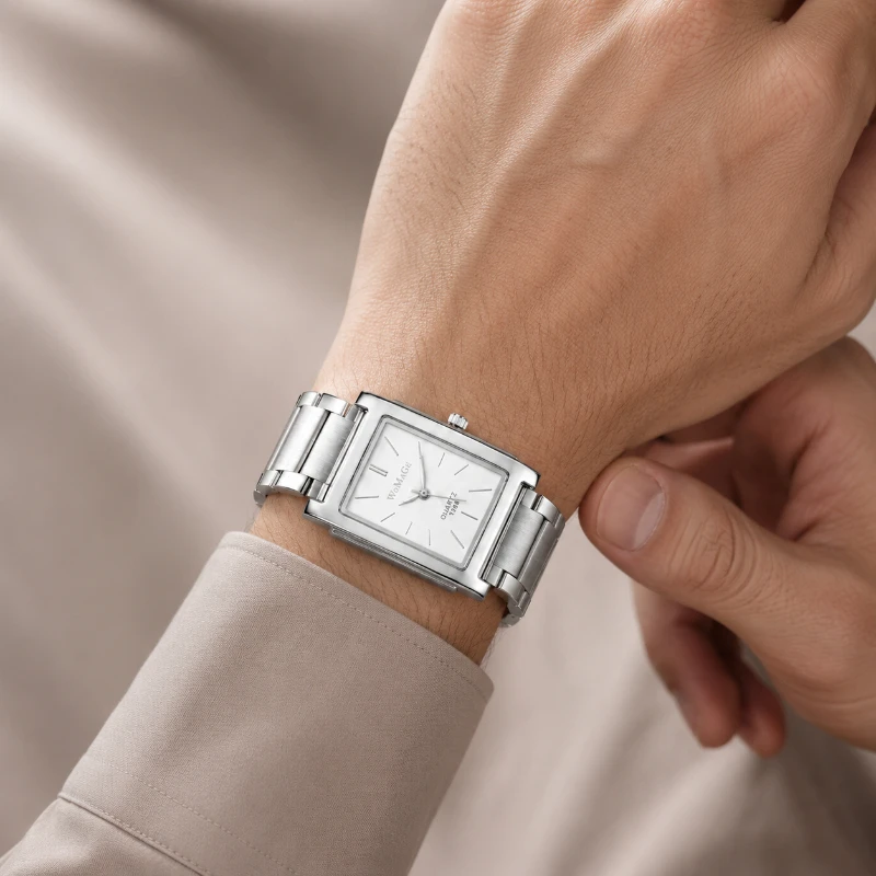 Classic Square Men's Watch Luxury Stainless Steel Bracelet Analog Quartz Watch Simple Dress Wrist Watches For Men Clock Gift