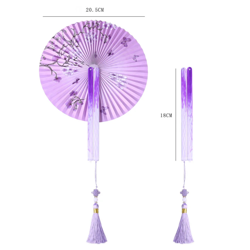 Chinese Ancient Style Round Paper Folding Fans Dance Foldable Hand Held Fan For Wedding Party Decor Gift Printed