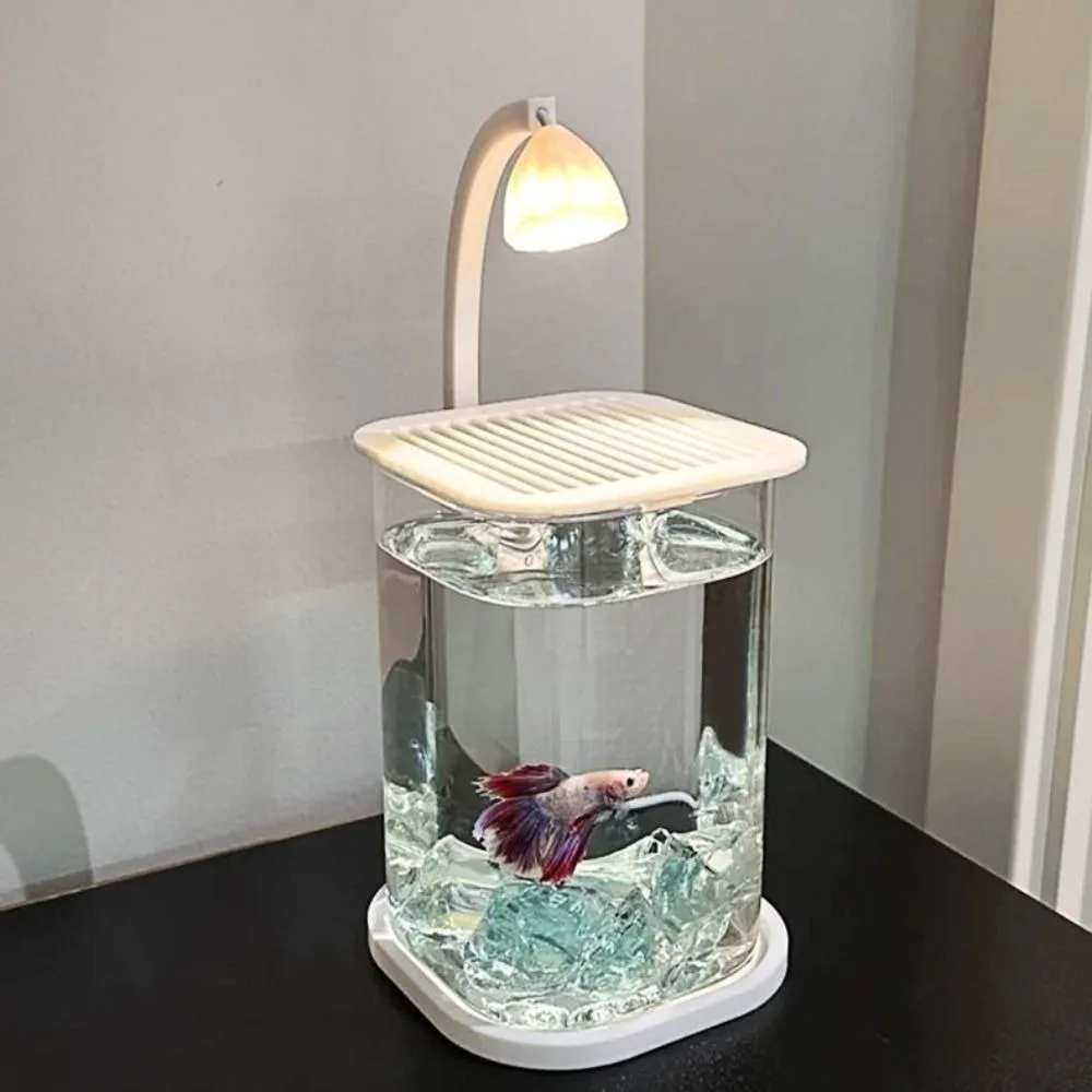 Pecera acrílica de alta transparencia para paisaje, inastillable con tapa, pecera dorada, luz LED, pecera para el hogar y la sala de estar