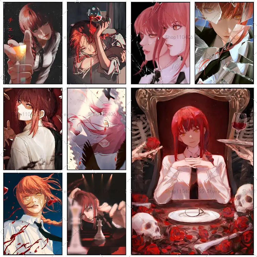 Anime M-Makima Poster Self-adhesive Art Waterproof Paper Sticker Coffee House Bar Room Wall Decor