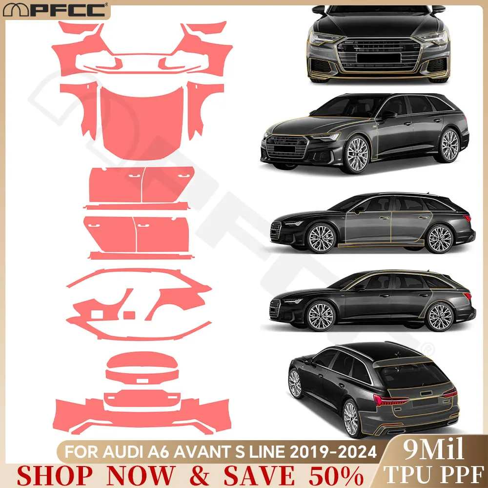 

For Audi A6 Avant S Line 2019-2024 Pre-cut Paint Protection Film Car Body PPF Clear Bra Anti-Scratch Invisible Resistant Kit