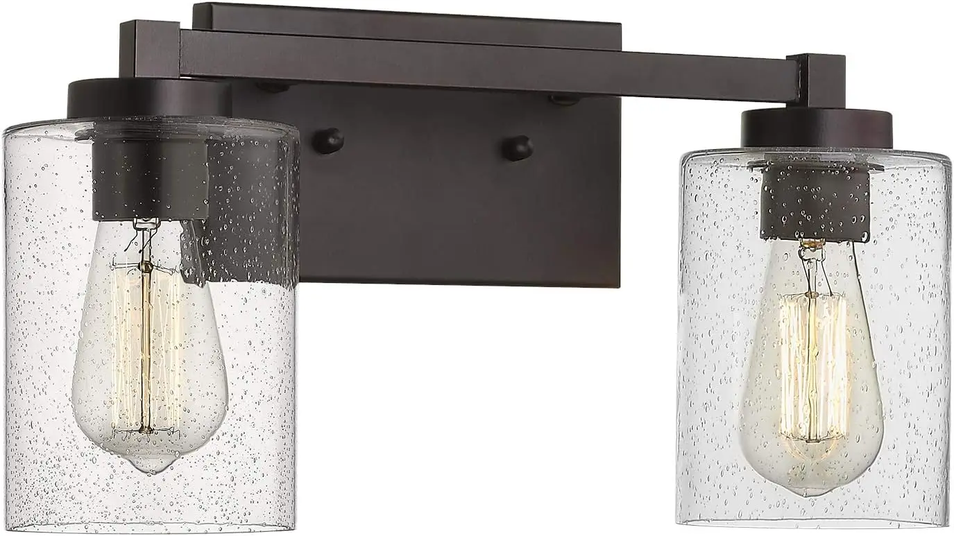 

2-Light Bathroom Vanity Lights, Vintage Wall Sconce, Oil Rubbed Bronze with Clear Seeded Glass, 16"W x 8.75"H