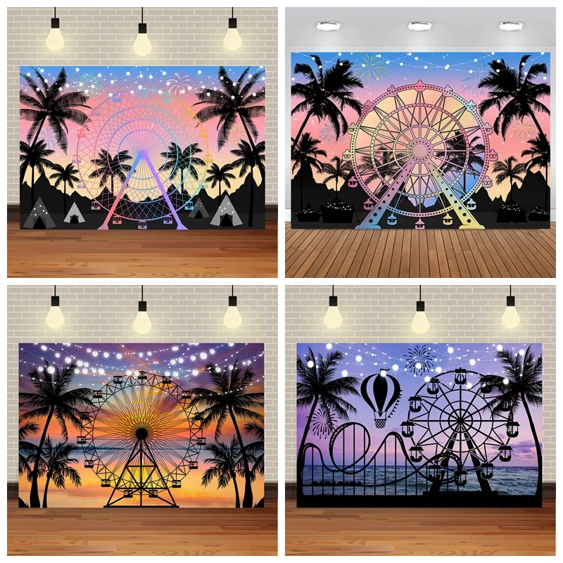 Playa Puesta de sol Rueda de la fortuna Telón de fondo Festival musical Boda Fotografía Fondo Decoración Noche Tropical Hawaii Vacaciones Fiesta de cumpleaños Foto Foto Estudio Banner