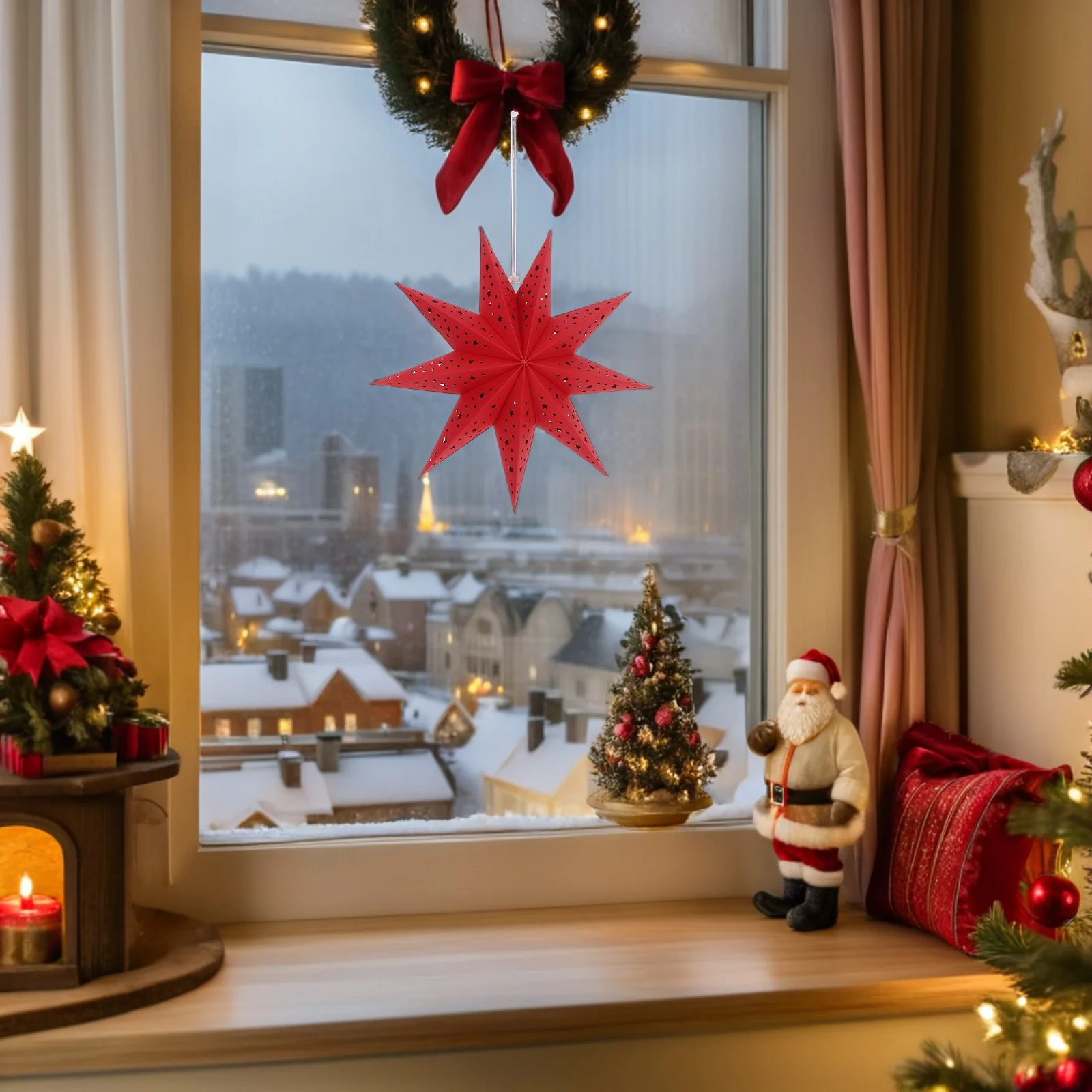 .76 Inch 9 Shaped Paper Lamp Shade Christmas Pendant Light for Festive Home Decor Party Celebration