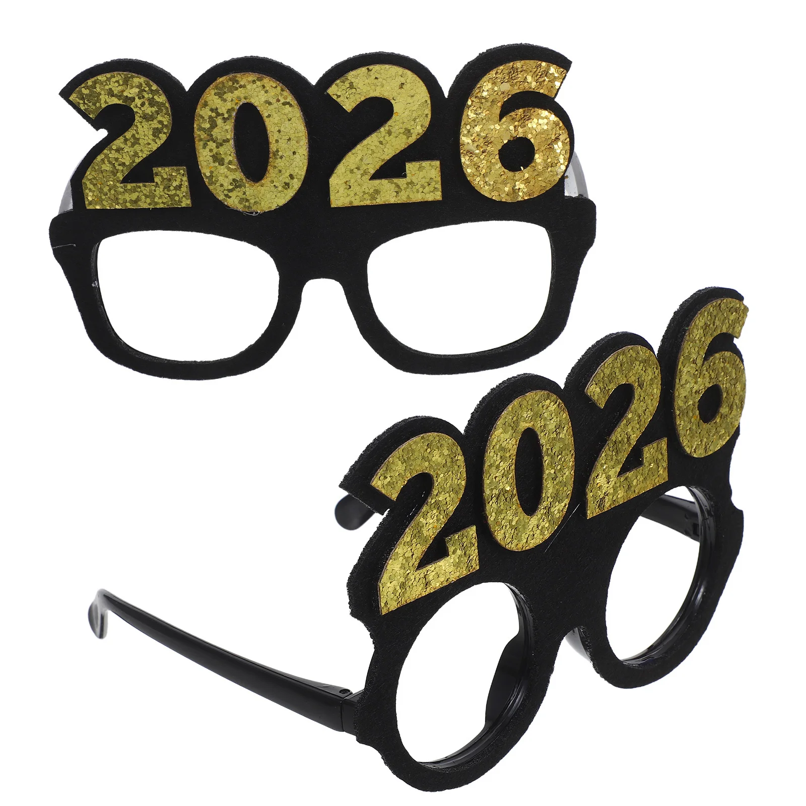 

2Pcs 2026 Eyeglasses Black Gold Glitter New Year Eve Party Photo Props Novelty Plastic Party Glasses Accessories