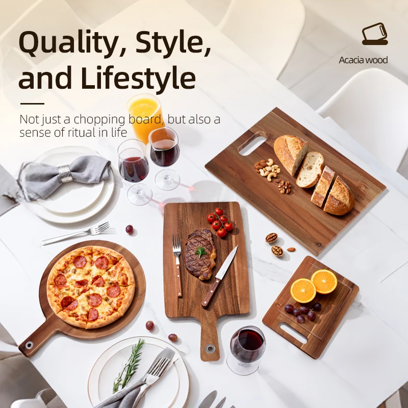 لوح تقطيع خشب السنط مع مقبض كتلة تقطيع خشبية لوح تقطيع الجزار لأداة المطبخ الآمنة للطعام واللحوم والفواكه #3