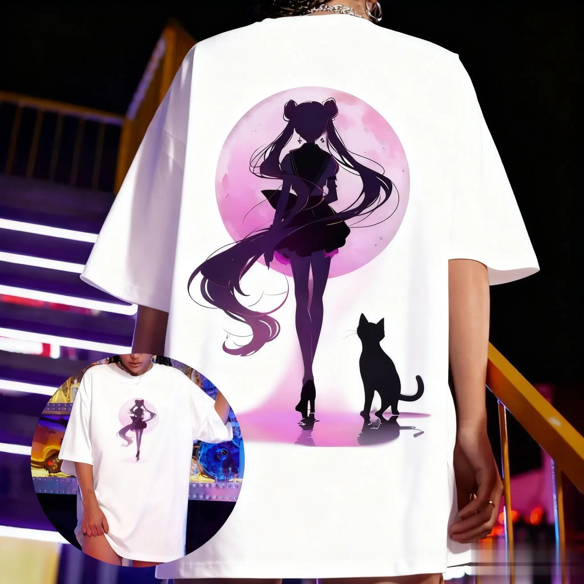 

New Anime T-shirt Men Women Sailor Moon Summer Casual Cotton Short Sleeve Streetwear Oversized Anime Print Graphic Tee Y2k Tops