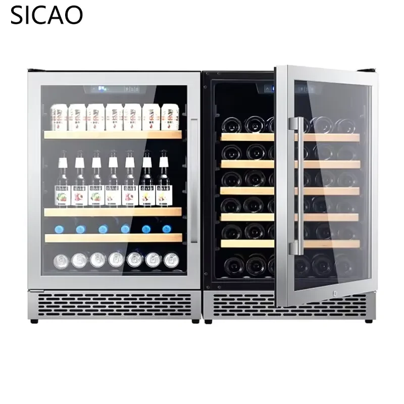 300L Glass Door Wine Cooler 28 Bottles R600a Refrigerator Blue LED Light Beverage Cellar Cabinet For Home Bar Kitchen Storage